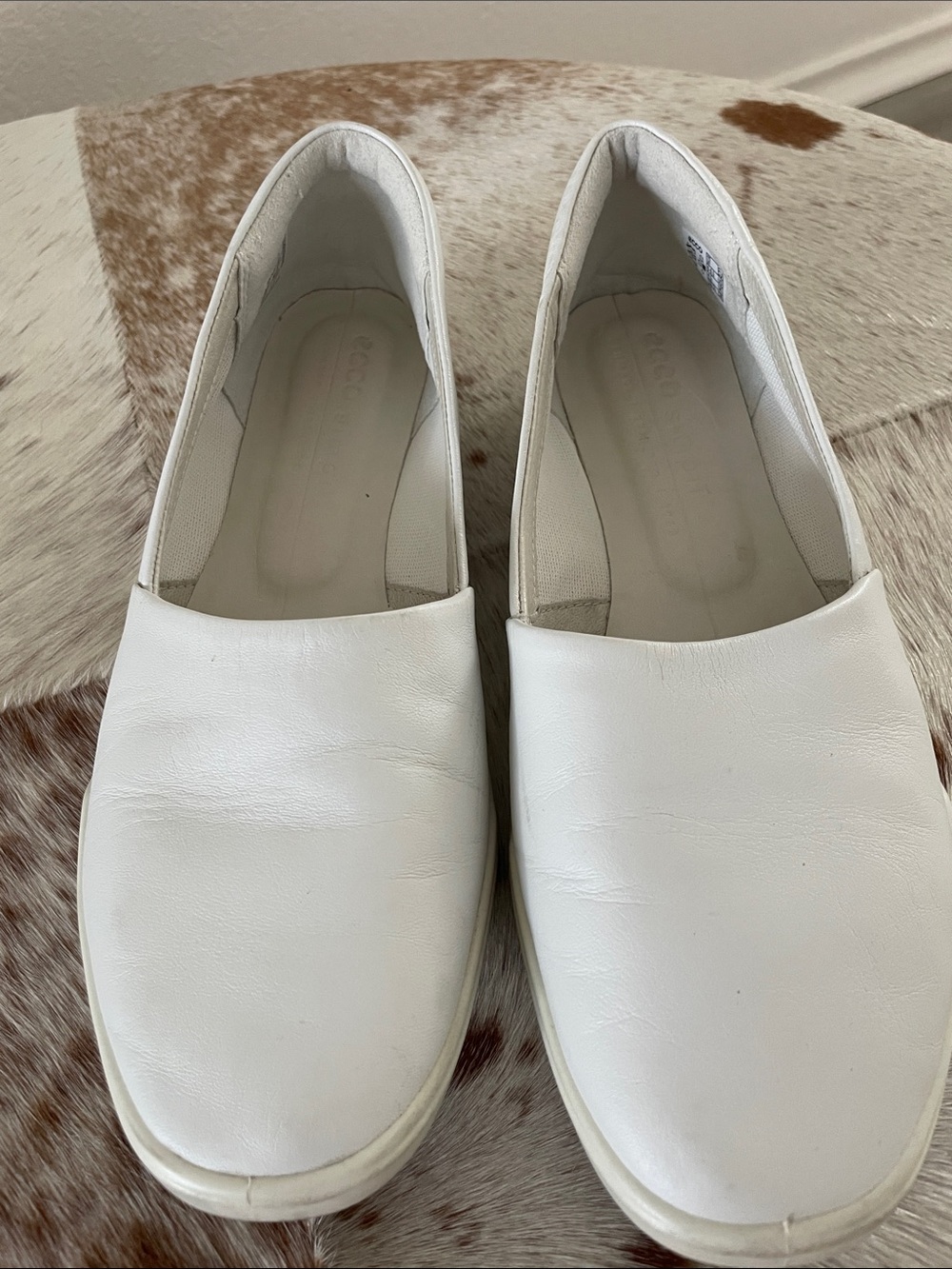 Ecco, Leather Women's Of White Slip-On Casual Flats